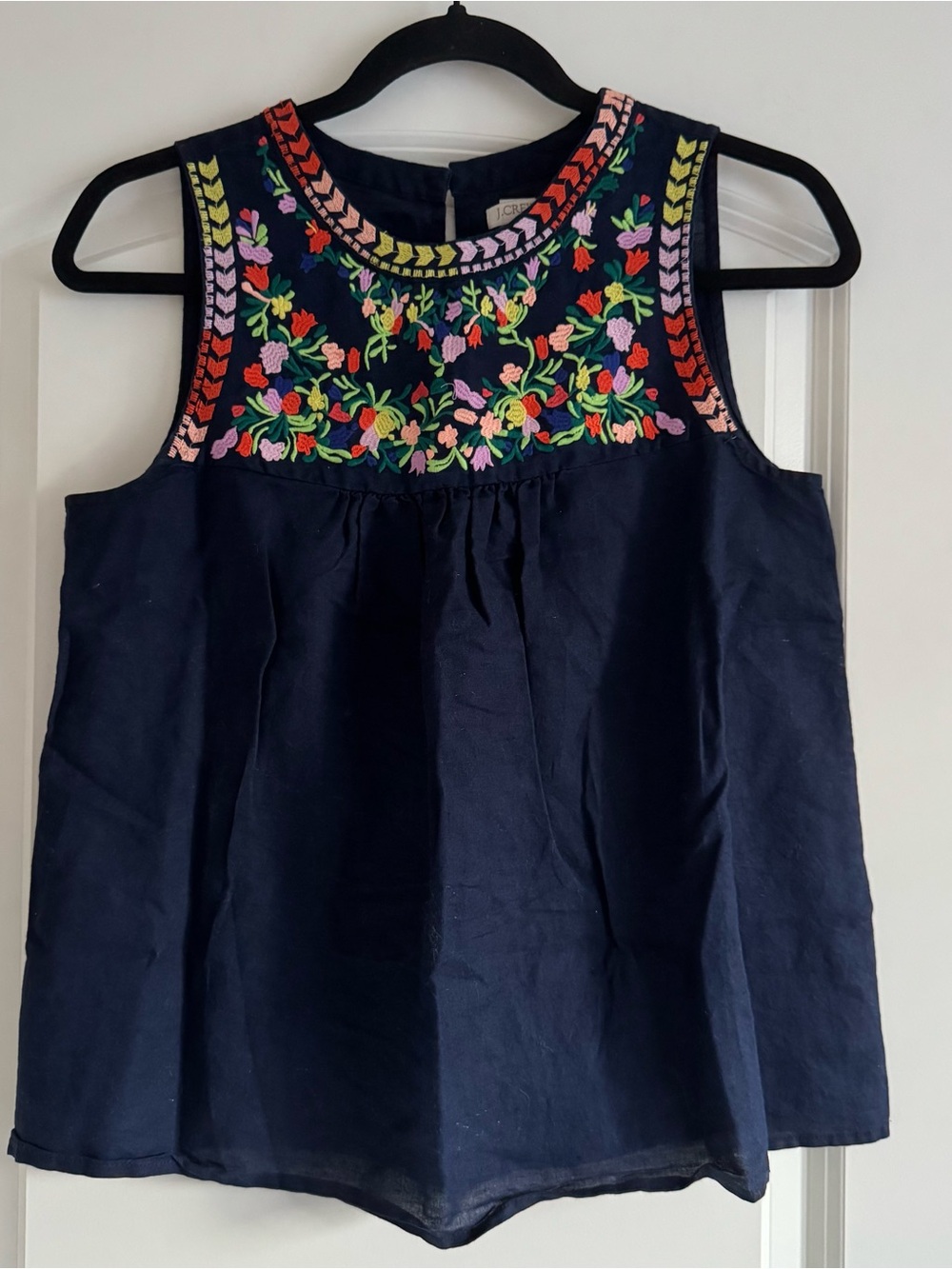 J. Crew Navy Embroidered Floral Sleeveless Top